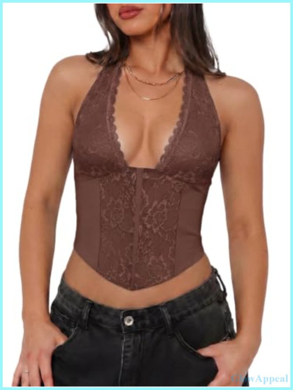 Women's Lace Halter Corset Crop Top - Sexy Backless Deep V-Neck Going Out Tank